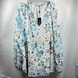 NWT‎ IN’VOLAND BRAND SIZE 24W Lined Blouse White and Blue Floral Women's Top